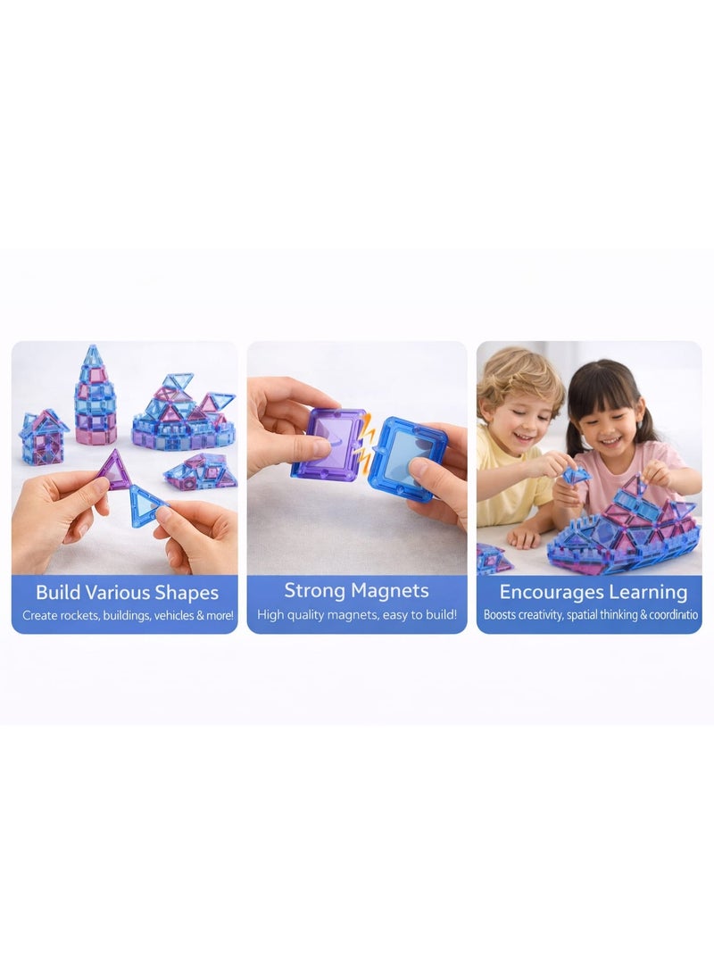 Magnetic Tiles (70 pieces) Kids STEM Magnet Toys for Toddler Magnetic Blocks Building Preschool Learning Sensory Montessori Toys for 3+ Year Old Boys and Girls, Safe Creativity Toddler Kids - Image 5
